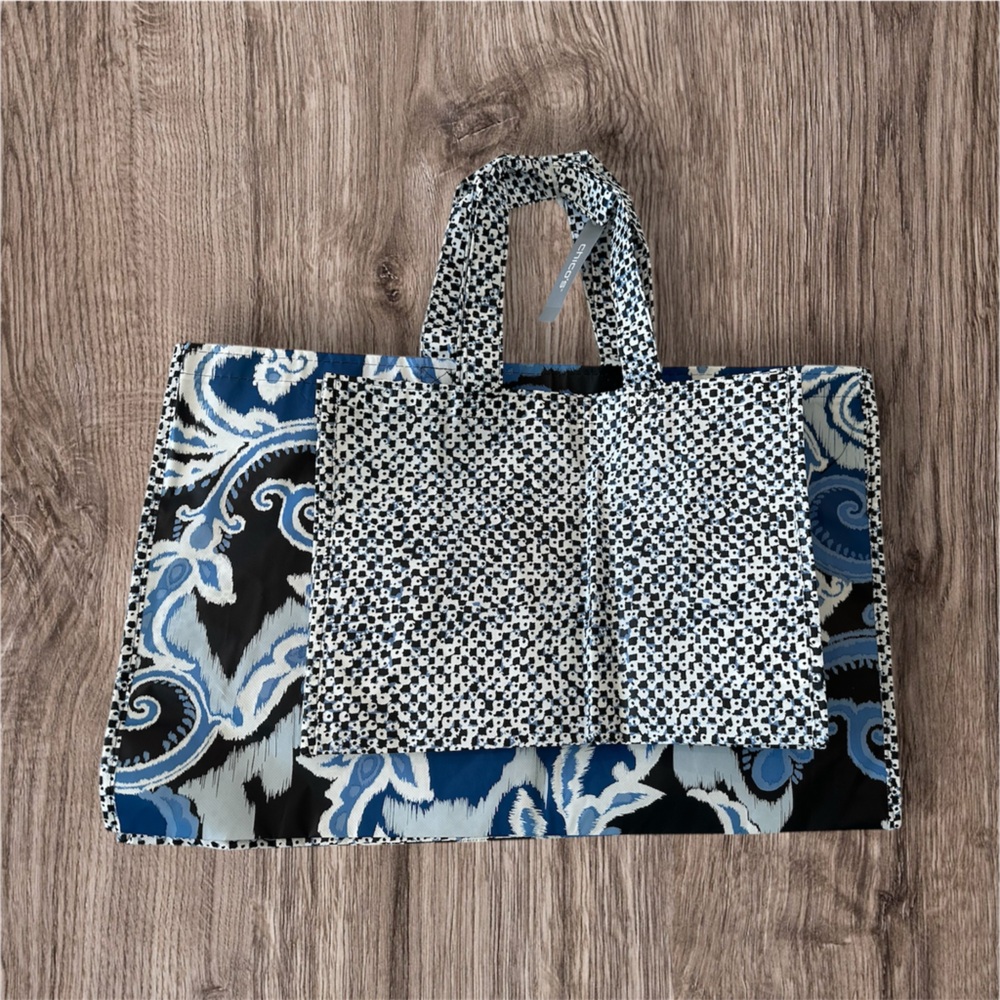 Chico's Black and Blue Patterned Reusable Totes